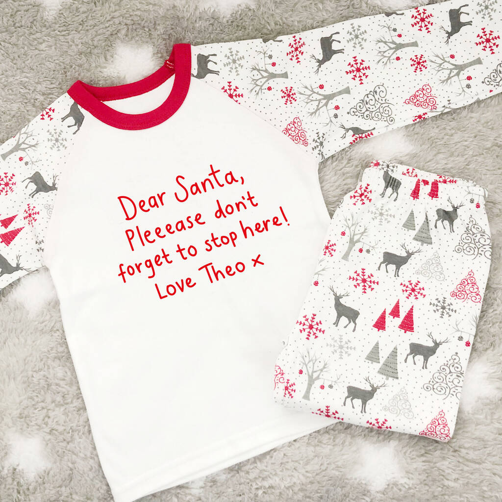 Personalised Santa Stop Here Children s Christmas Pyjamas Megan Claire