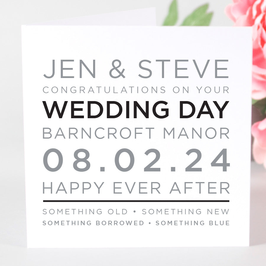 Personalised Typographic Wedding Card