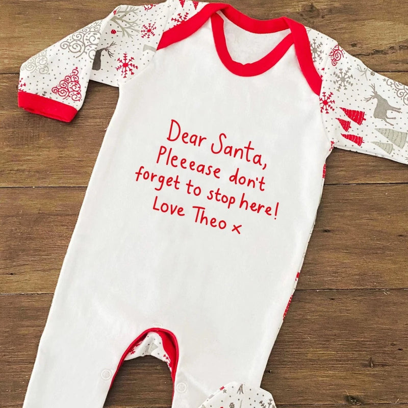 Personalised Santa Stop Here Christmas Babygrow